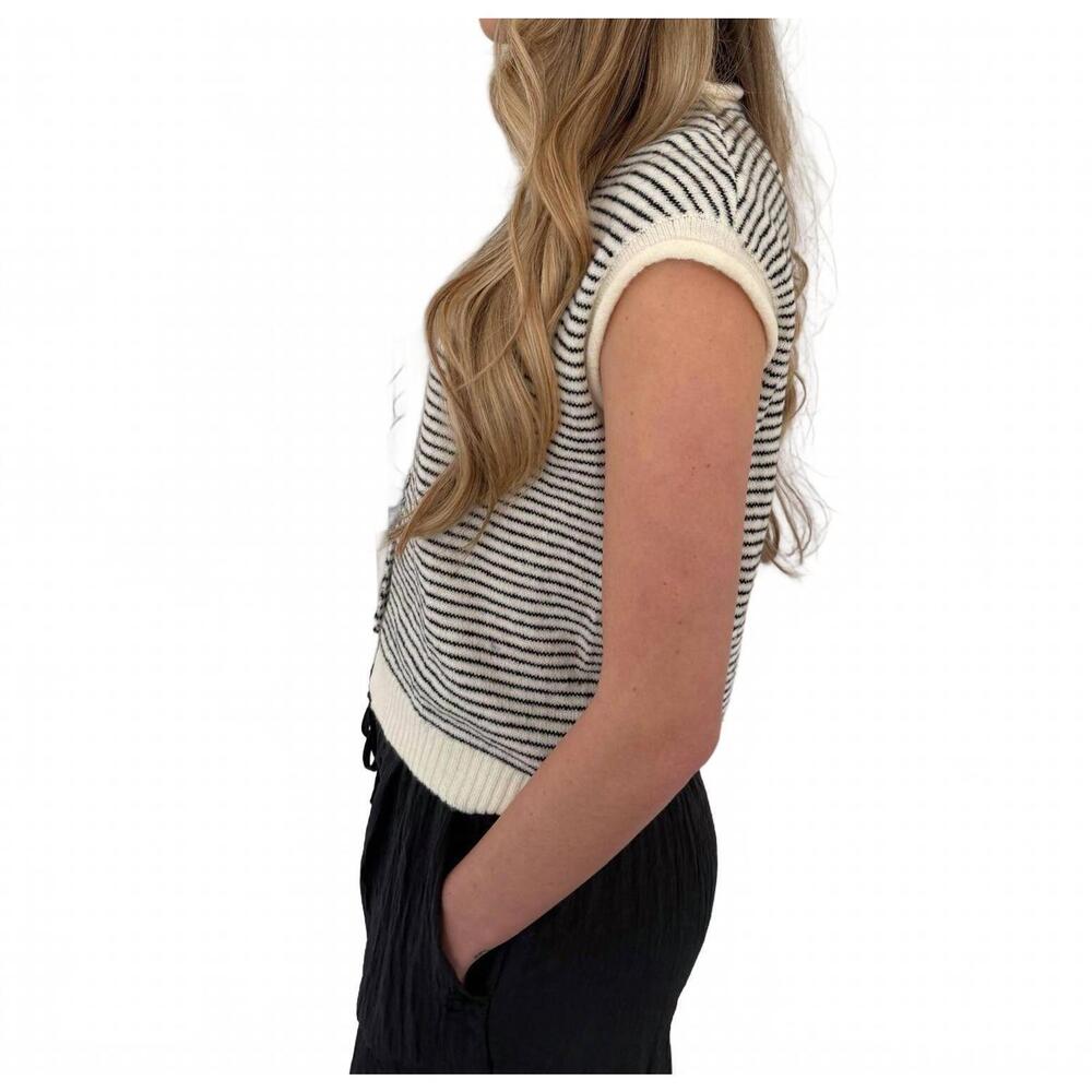 NEW THINGS BETWEEN sadie striped knit button top in black - Picture 3 of 6